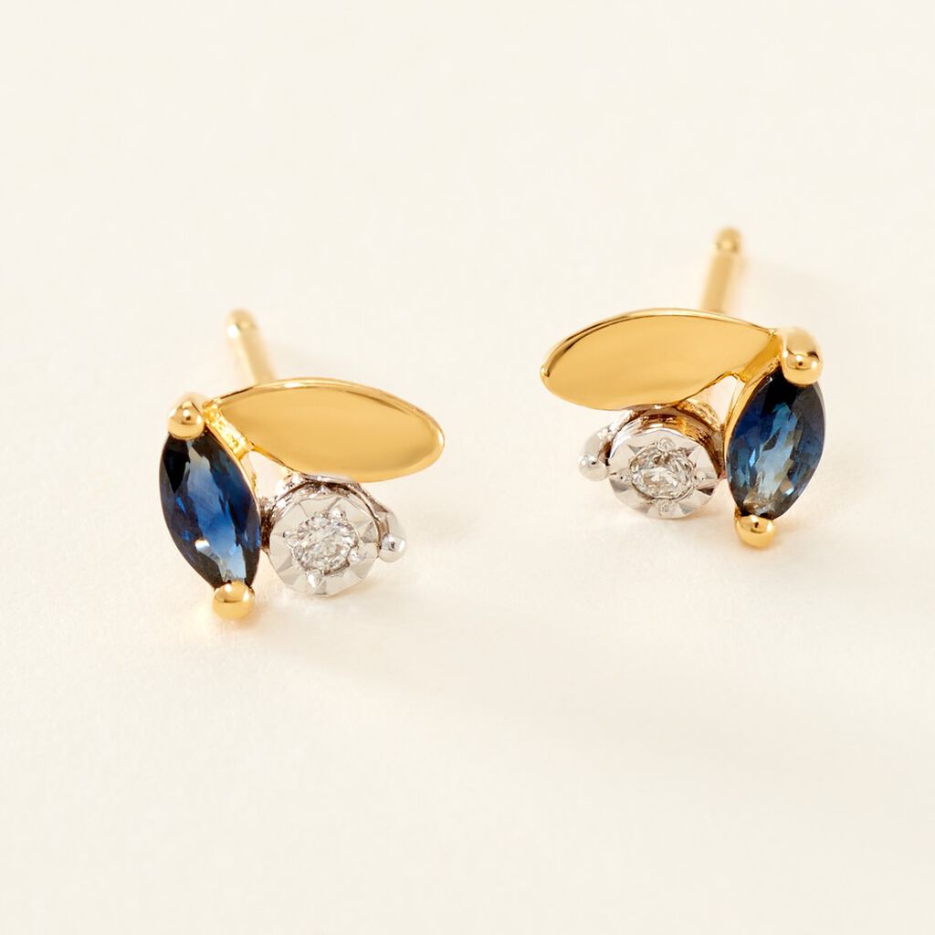 Boucles D'oreilles Puces Tameka Or Bicolore Saphir Diamant - Clous d'oreilles Femme | Histoire d’Or