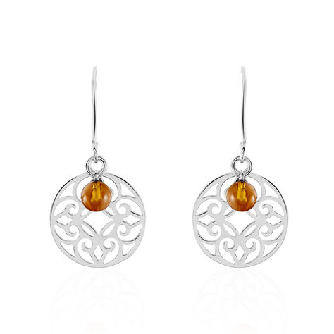 Boucles D'oreilles Pendantes Adrianne Argent Blanc Ambre - Boucles d'oreilles fantaisie Femme | Histoire d’Or