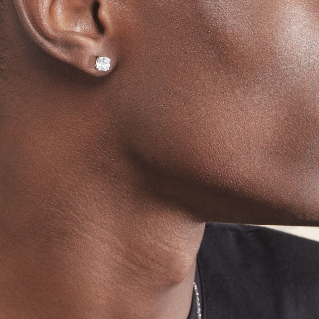 Boucles D'oreilles Puces Doreen Carre Or Blanc Oxyde De Zirconium - Clous d'oreilles Femme | Histoire d’Or