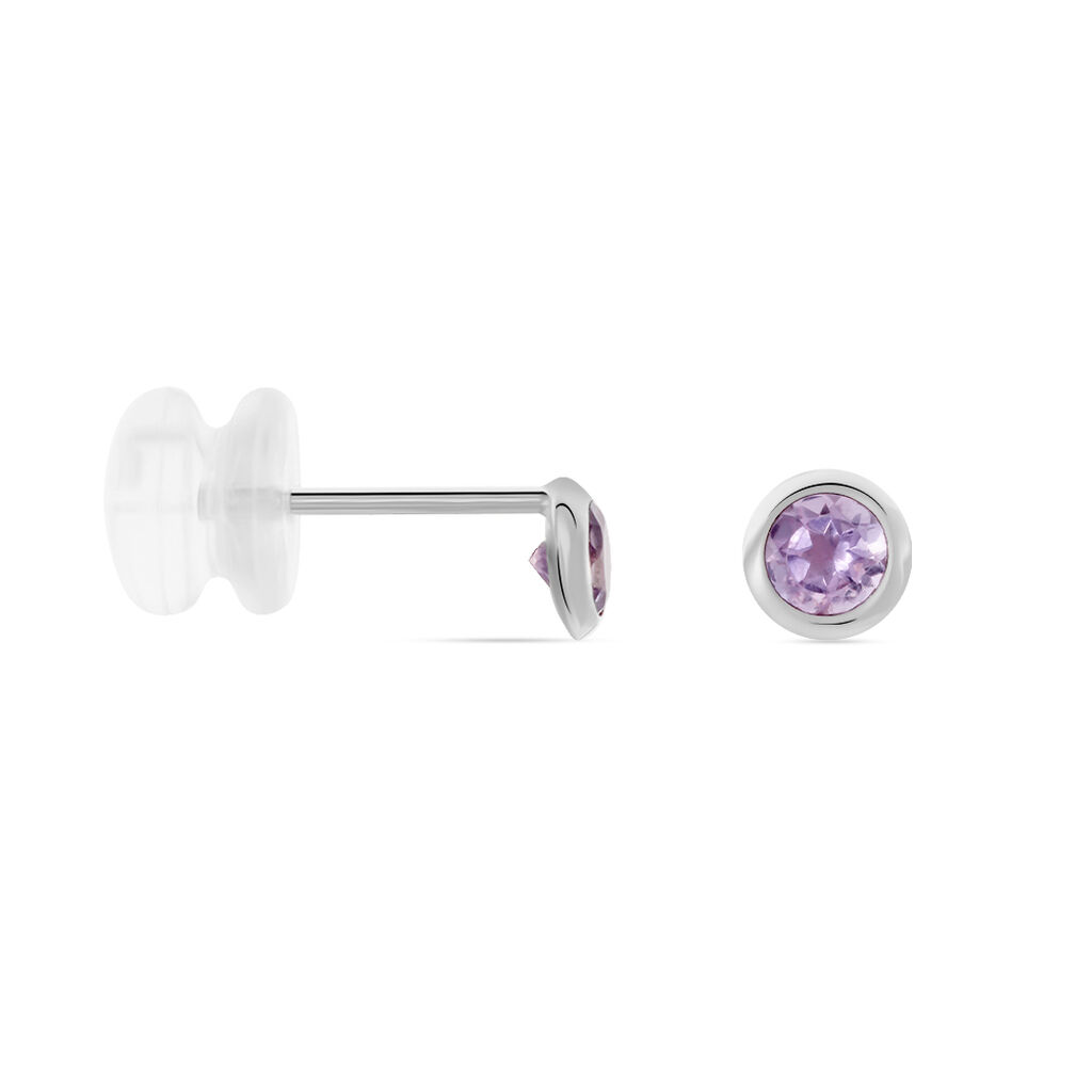 Boucles D'oreilles Puces Edy Serti Clos Or Blanc Amethyste - Clous d'oreilles Femme | Histoire d’Or