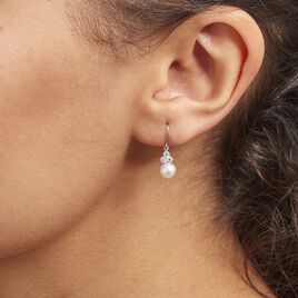 Boucles D'oreilles Pendantes Taissia Or Blanc Perle Culture Et Oxyde - Boucles d'oreilles pendantes Femme | Histoire d’Or
