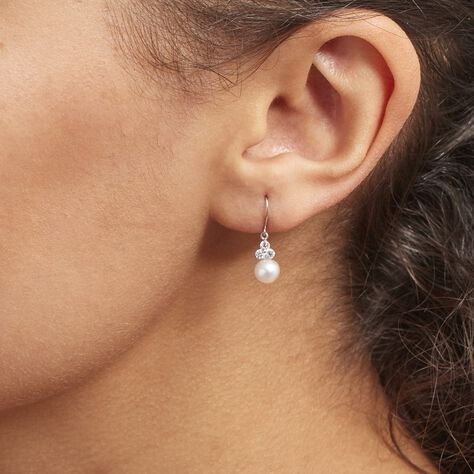 Boucles D'oreilles Pendantes Taissia Or Blanc Perle Culture Et Oxyde - Boucles d'oreilles pendantes Femme | Histoire d’Or