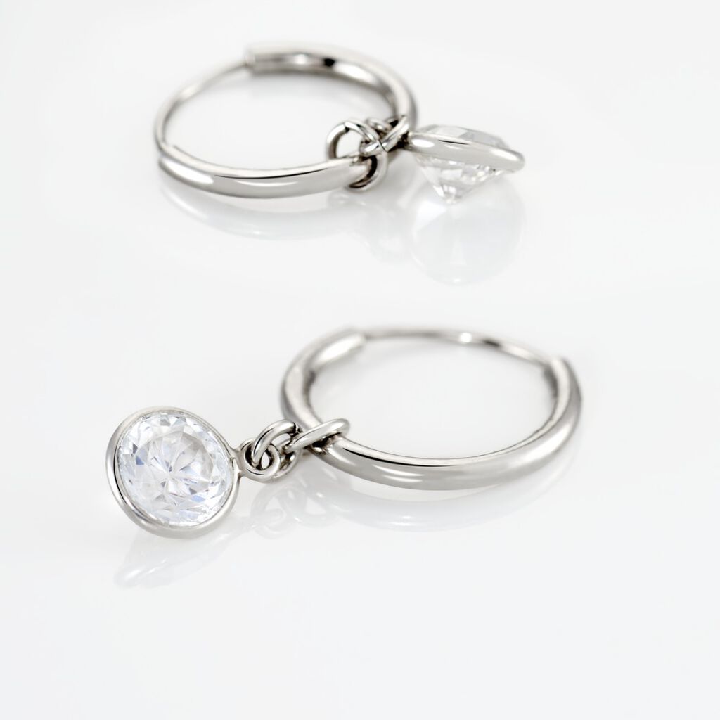 Créoles Argent Blanc Lehunnus Oxyde De Zirconium - Boucles d'oreilles créoles Femme | Histoire d’Or