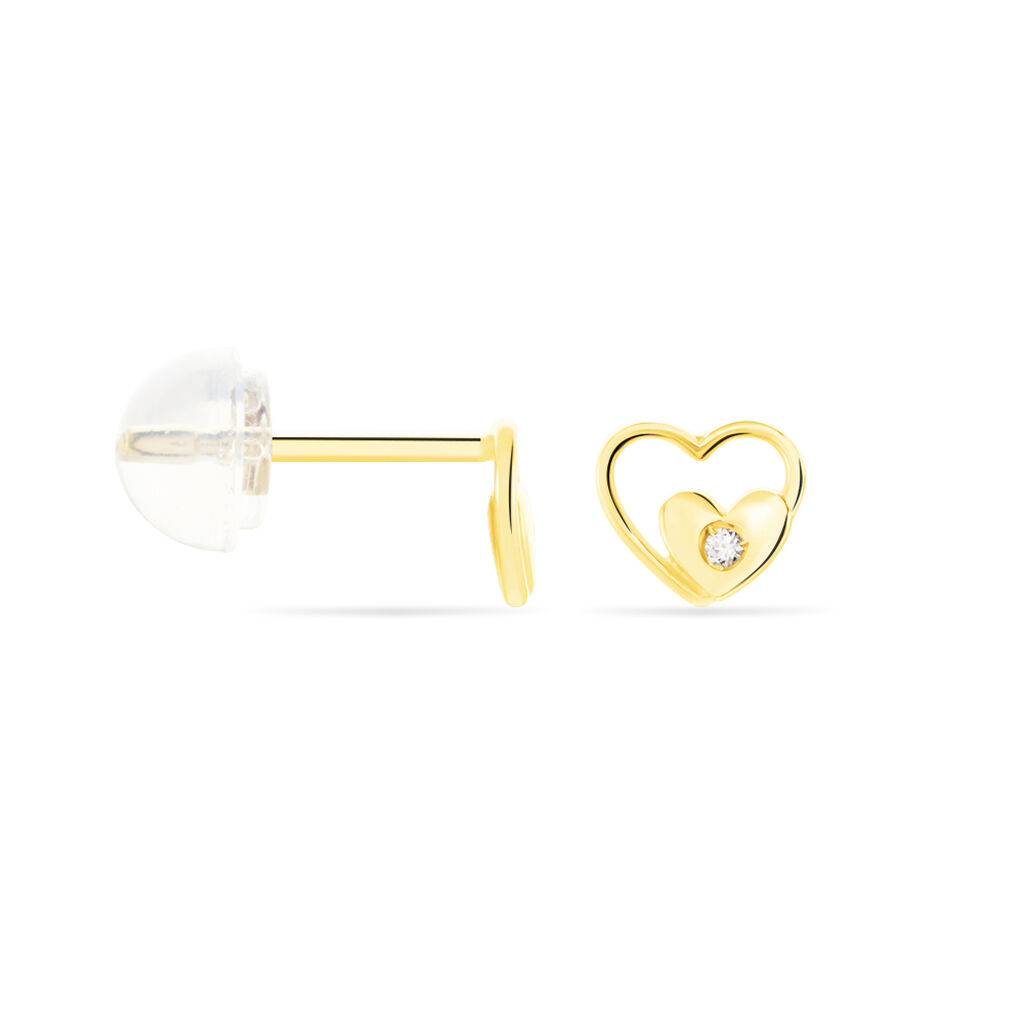 Boucles D'oreilles Puces Terentille Coeur Or Jaune Oxyde De Zirconium - Clous d'oreilles Enfant | Histoire d&rsquo;Or