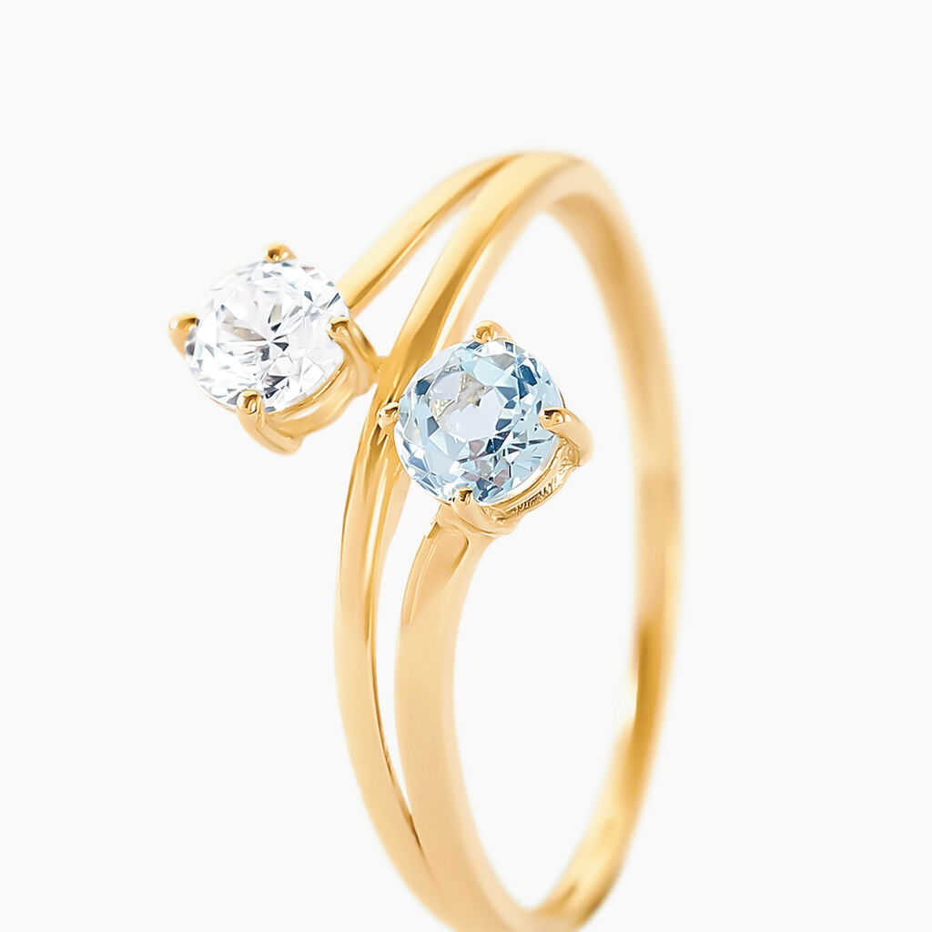 Bague Beaut&eacute; Bleut&eacute;e Or Jaune Topaze Oxyde De Zirconium - Bagues solitaires Femme | Histoire d&rsquo;Or