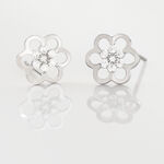 Boucles D'oreilles Puces Philine Fleur Or Blanc Oxyde De Zirconium - Clous d'oreilles Femme | Histoire d&rsquo;Or
