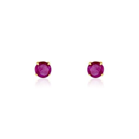 Boucles D'oreilles Puces Elea Serti Griffe Or Jaune Rubis - Clous d'oreilles Femme | Histoire d’Or