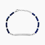 Bracelet Identit&eacute; Acier Blanc Boules Sebastino Lapis Lazuli - Bracelets Message Homme | Histoire d&rsquo;Or