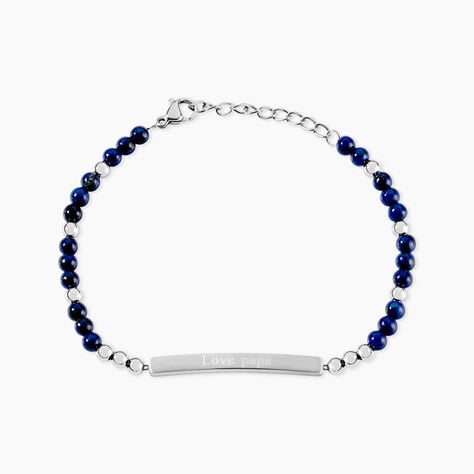 Bracelet Identit&eacute; Acier Blanc Boules Sebastino Lapis Lazuli - Bracelets Message Homme | Histoire d&rsquo;Or