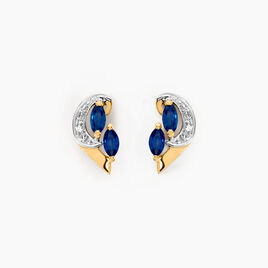Boucles D'oreilles Art Déco - Perle Et Saphir, Plaqué Or Jaune, Modèle N4497, Occasion