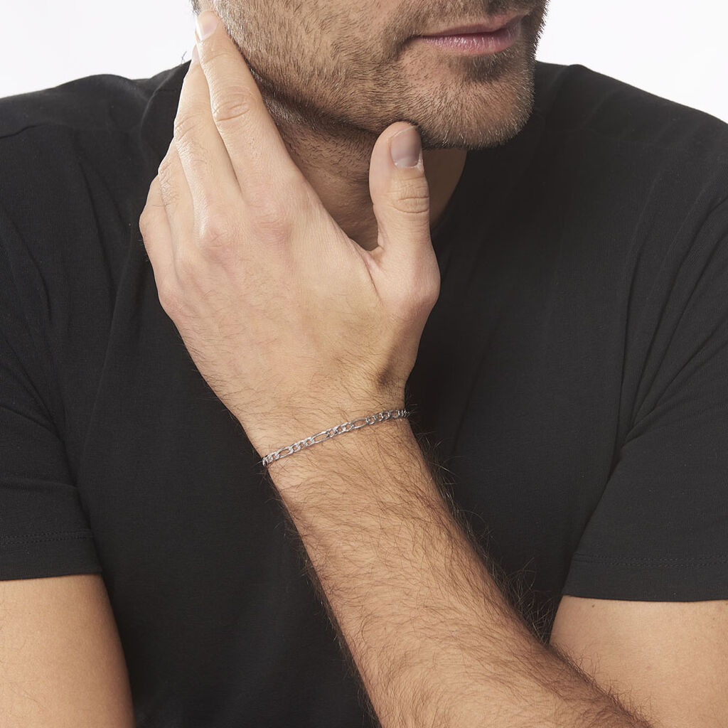 Bracelet Vivian Maille Alternee 1/3 Argent Blanc - Bracelets chaîne Homme | Histoire d’Or