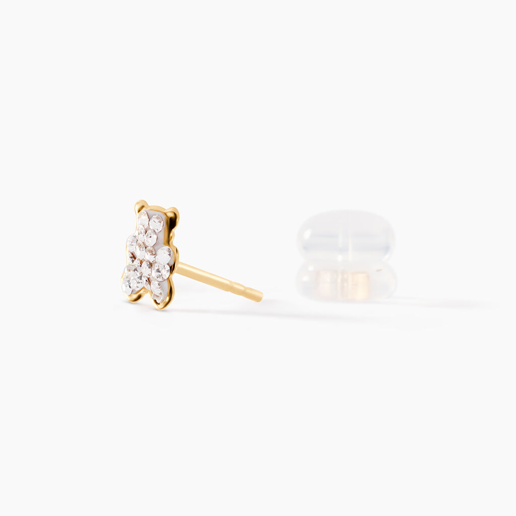 Boucles D'oreilles Puces Emerica Ours 0 Or Jaune Strass - Clous d'oreilles Enfant | Histoire d&rsquo;Or