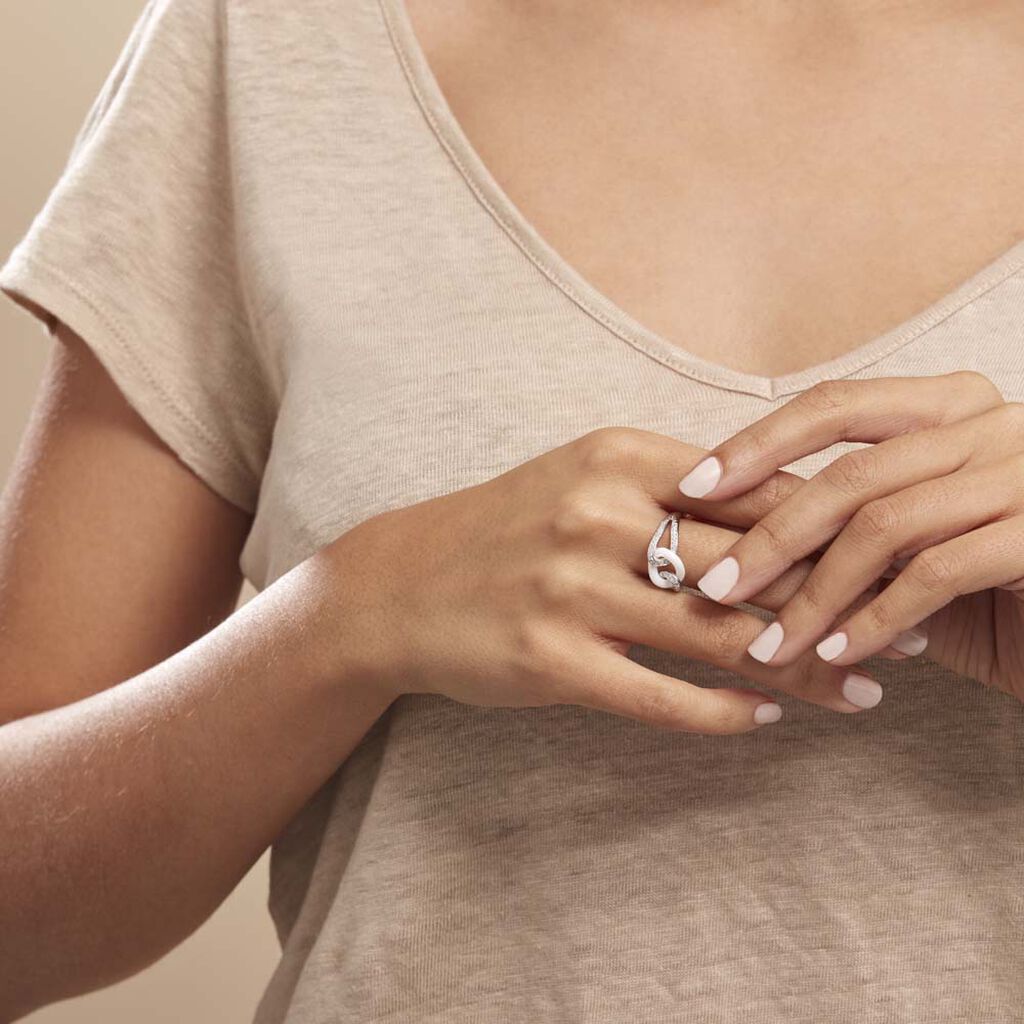 Bague Link Argent Blanc Céramique Et Oxyde De Zirconium - Bagues avec pierre Femme | Histoire d’Or