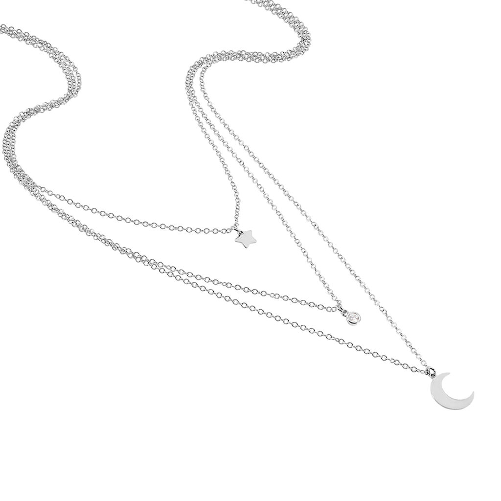 Collier Astre Argent Blanc Oxyde De Zirconium - Colliers doubles et triples cha&icirc;nes Femme | Histoire d&rsquo;Or