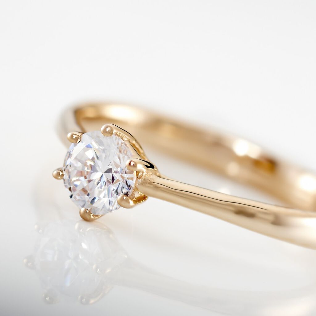 Bague Solitaire Plaqu&eacute; Or Jaune Eulia Oxyde De Zirconium - Bagues solitaires Femme | Histoire d&rsquo;Or