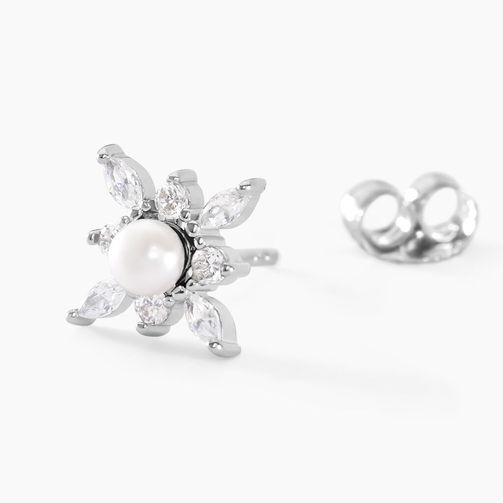 Boucles D'oreilles Puces Rhoda Argent Blanc Perle De Culture Oxyde - Boucles d'oreilles fantaisie Femme | Histoire d&rsquo;Or