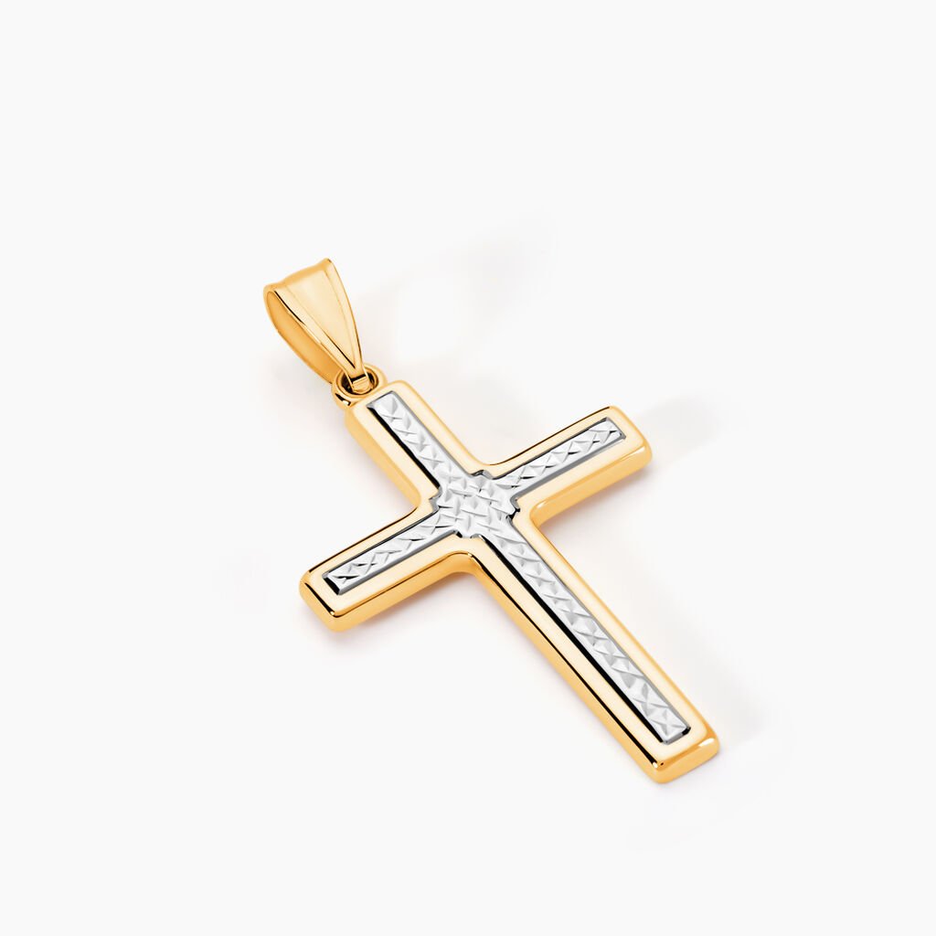 Pendentif Benny Croix Ciselee Or Bicolore - Pendentifs Bapt&ecirc;me Famille | Histoire d&rsquo;Or