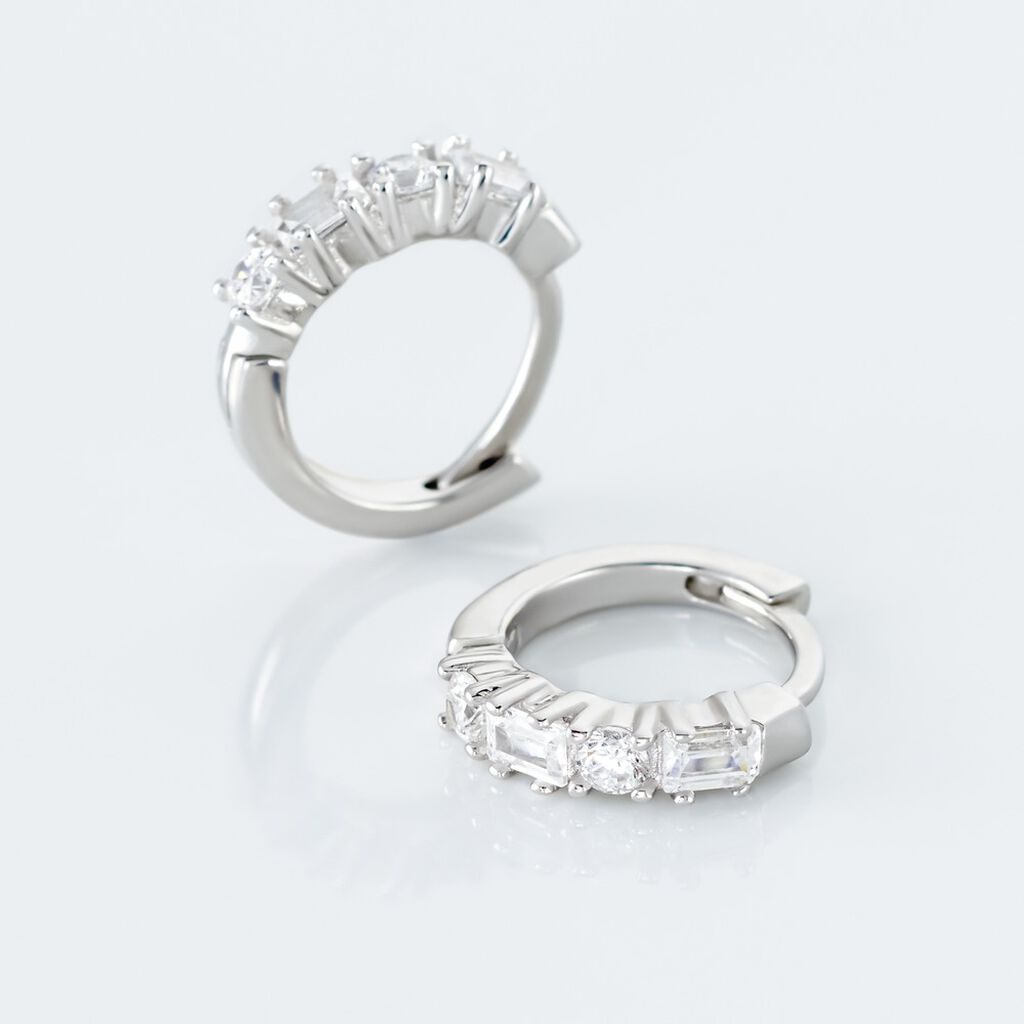 Cr&eacute;oles Argent Blanc Derren Oxydes De Zirconium - Boucles d'oreilles cr&eacute;oles Femme | Histoire d&rsquo;Or
