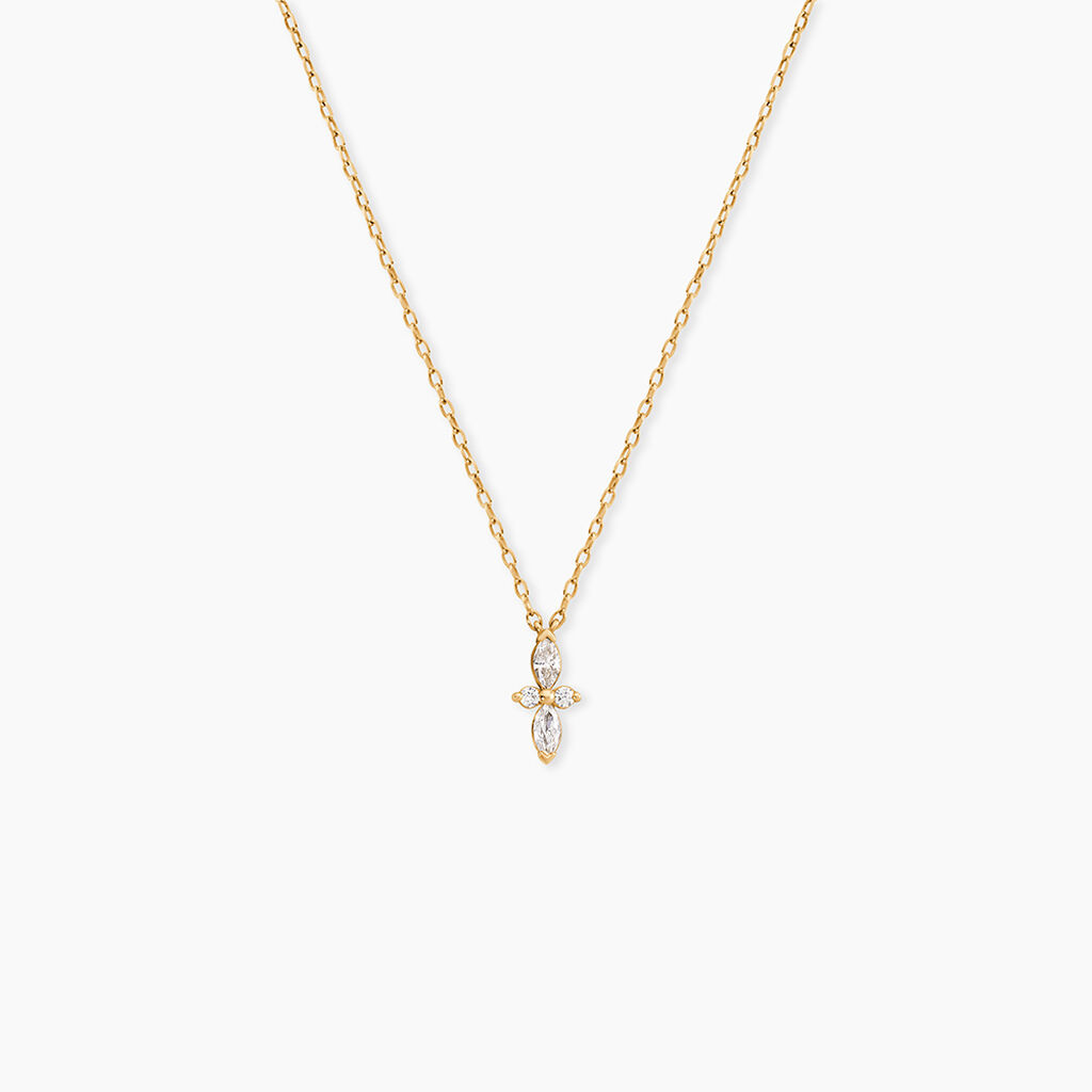 Collier Saint Or Jaune Diamant Synth&eacute;tique - Colliers Femme | Histoire d&rsquo;Or