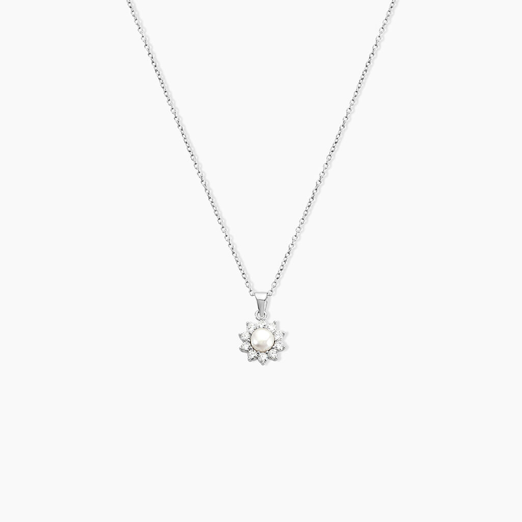 Collier Argent Blanc Cheri Perle De Culture Oxydes De Zirconium