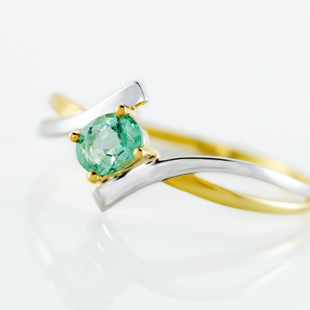 Bague Or Bicolore Rosmunda Emeraude - Bagues solitaires Femme | Histoire d&rsquo;Or