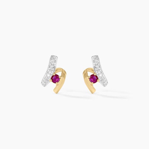 Boucles D'oreilles Puces Kirsten Or Jaune Rubis Et Diamant - Clous d'oreilles Femme | Histoire d&rsquo;Or