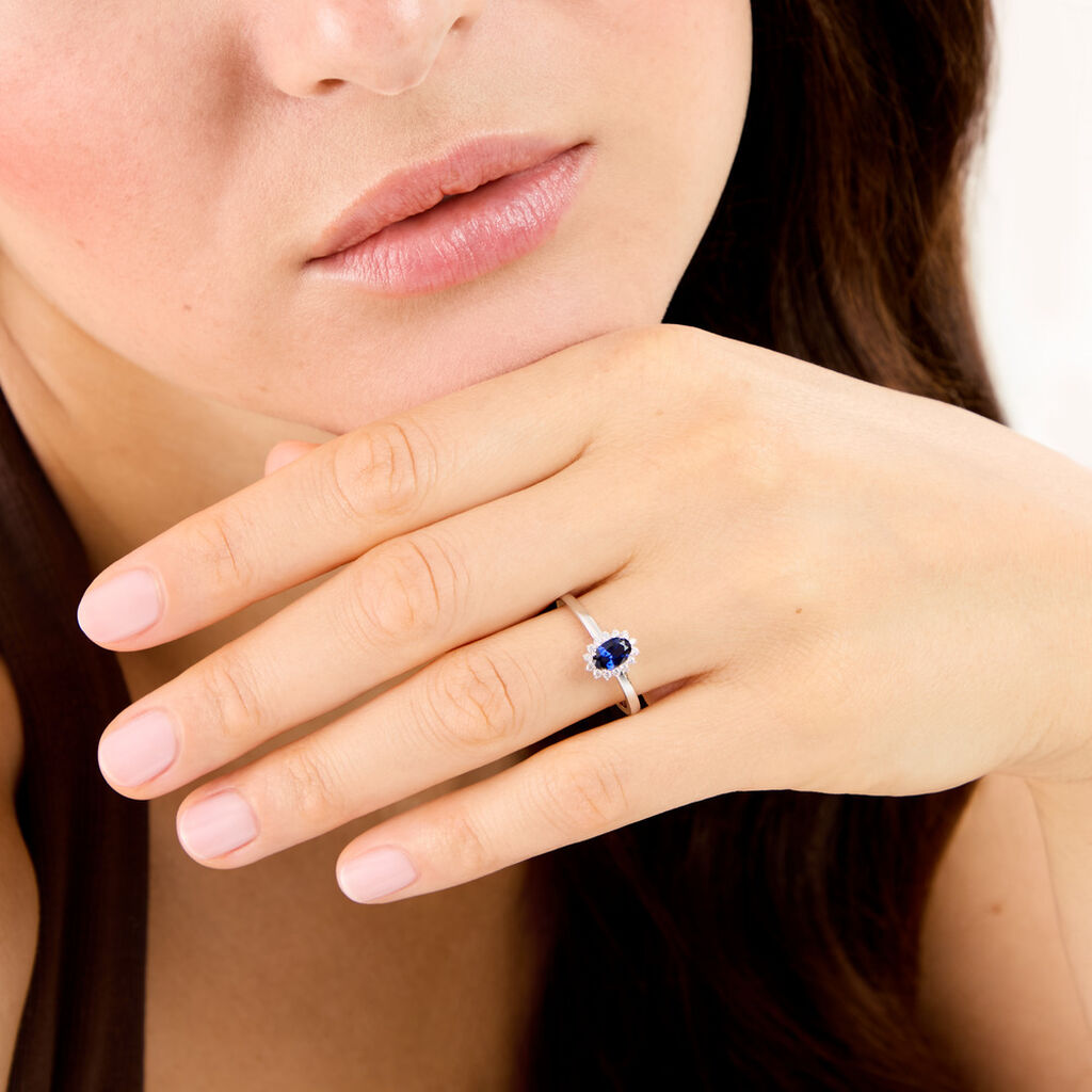 Bague Liz Argent Blanc Pierre De Synthese Oxyde De Zirconium - Bagues de fian&ccedil;ailles ovale Femme | Histoire d&rsquo;Or