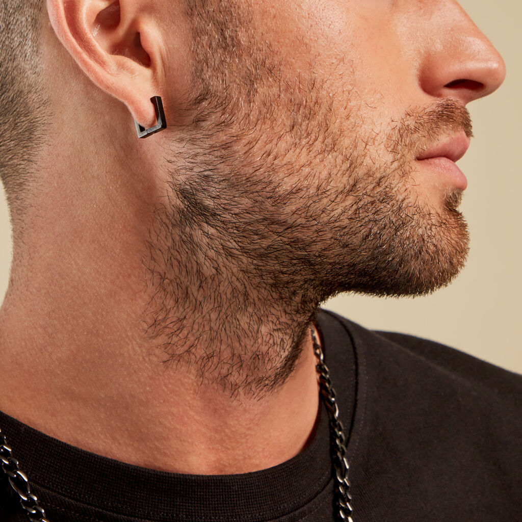 Créole Unitaire Amalfi Acier Noir - Boucles d'oreilles créoles Homme | Histoire d’Or