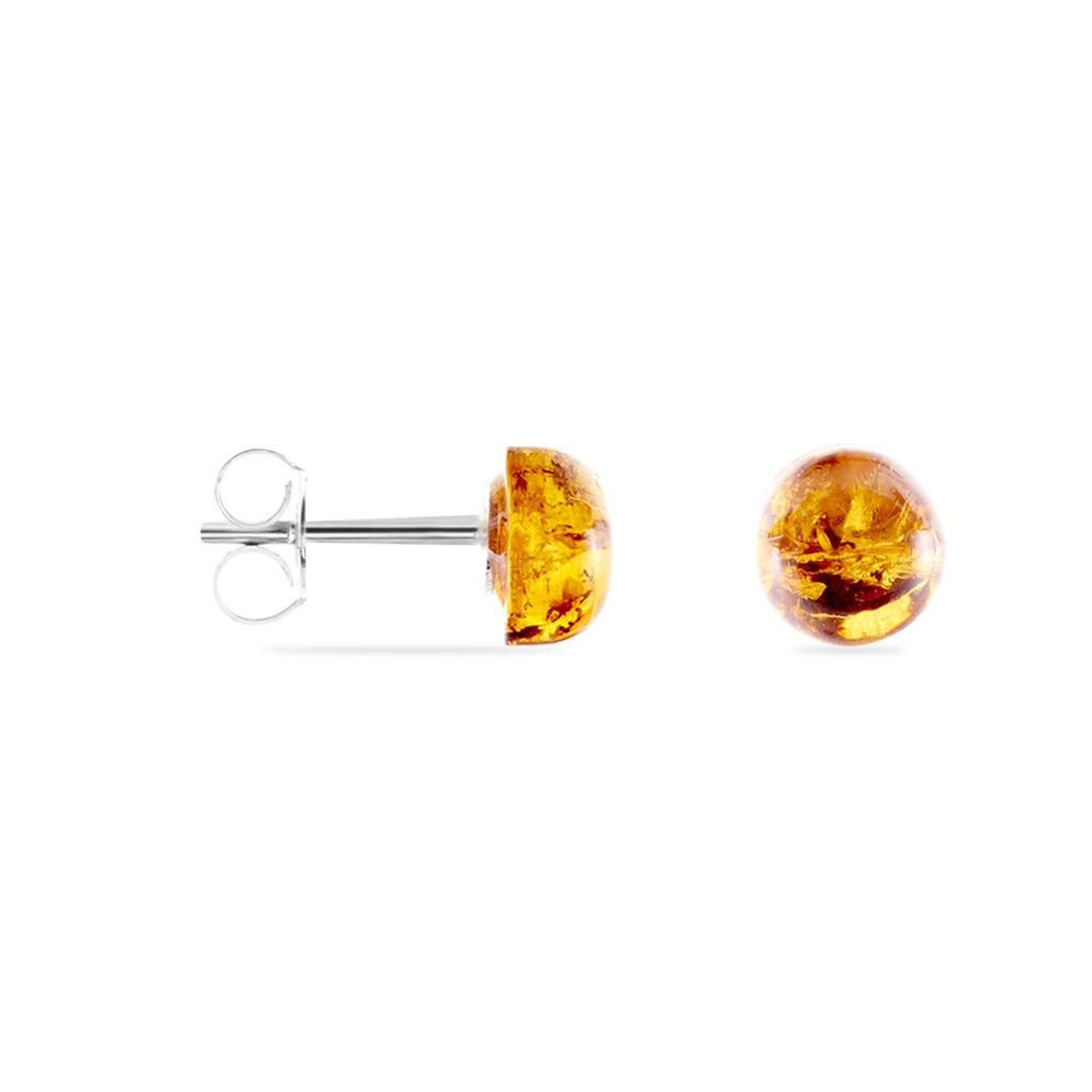 Boucles D'oreilles Puces Argent Blanc Brunhilld Ambre - Boucles d'oreilles fantaisie Femme | Histoire d’Or