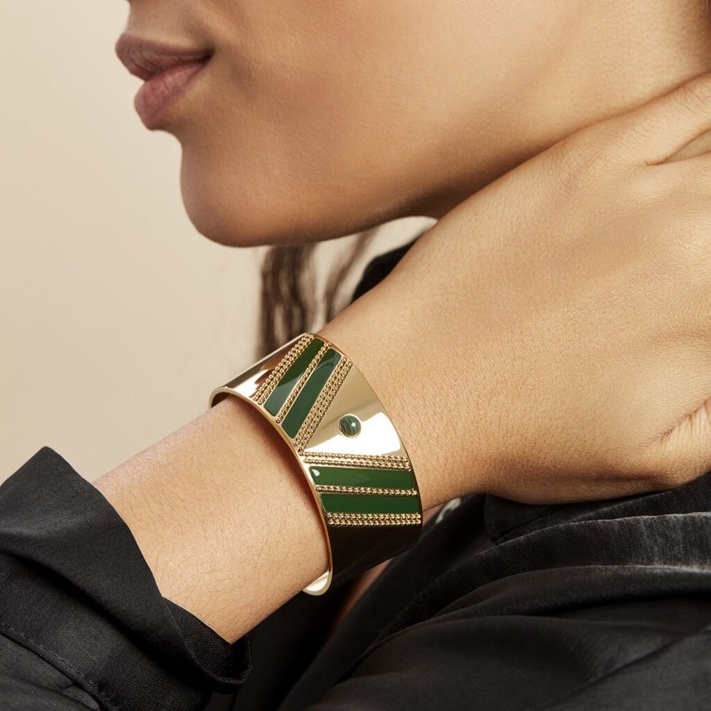 Bracelet Manchette Imagine Tamera Acier Jaune Malachite - Bracelets manchettes Femme | Histoire d&rsquo;Or