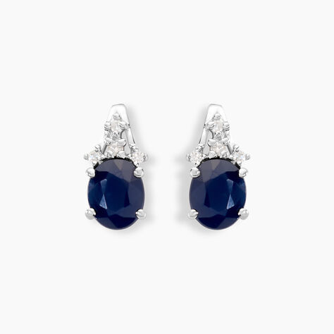 Boucles D'oreilles Puces Or Blanc Marie Saphirs Diamants - Clous d'oreilles Femme | Histoire d’Or