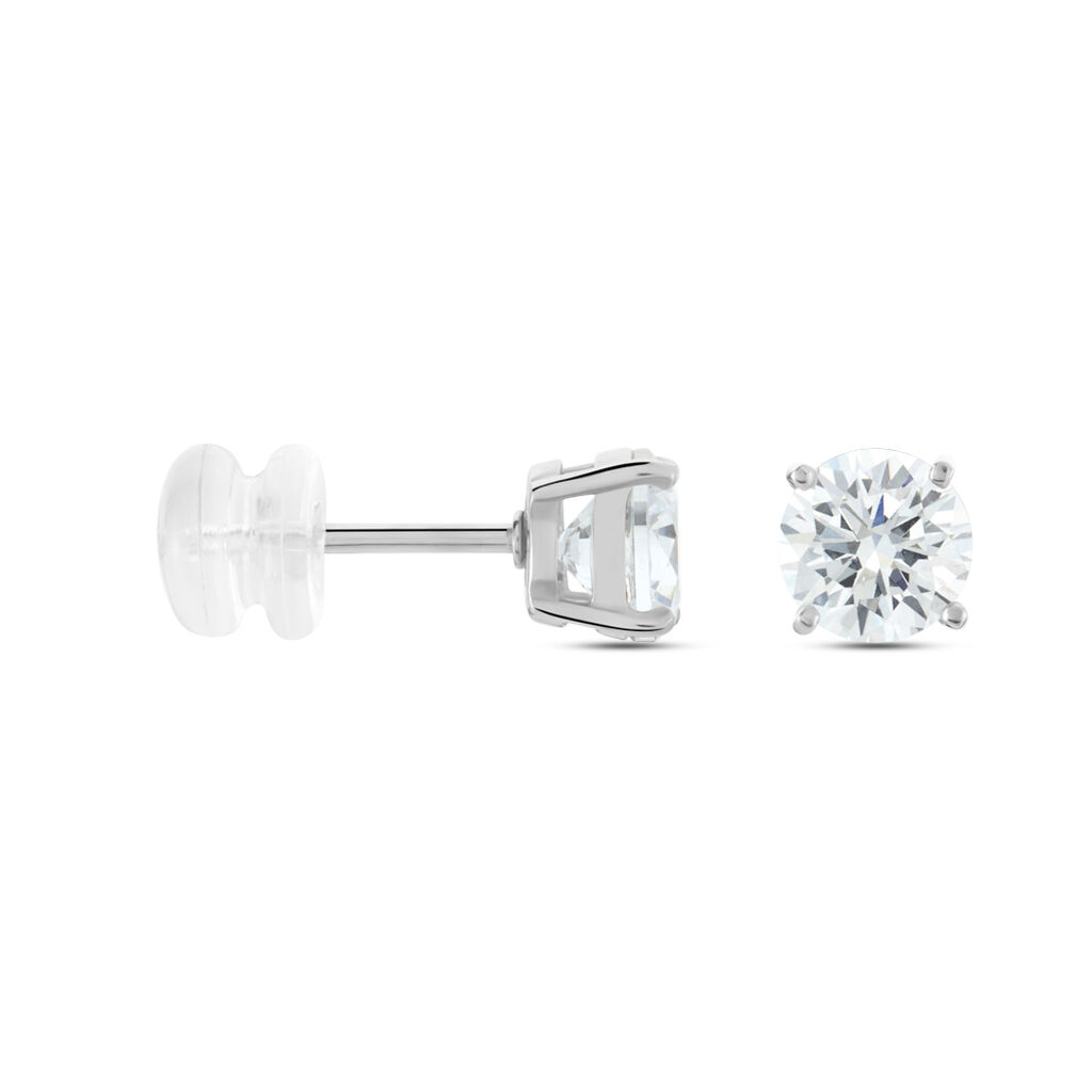 Boucles D'oreilles Puces Or Blanc Katherina Oxyde De Zirconium - Clous d'oreilles Femme | Histoire d’Or