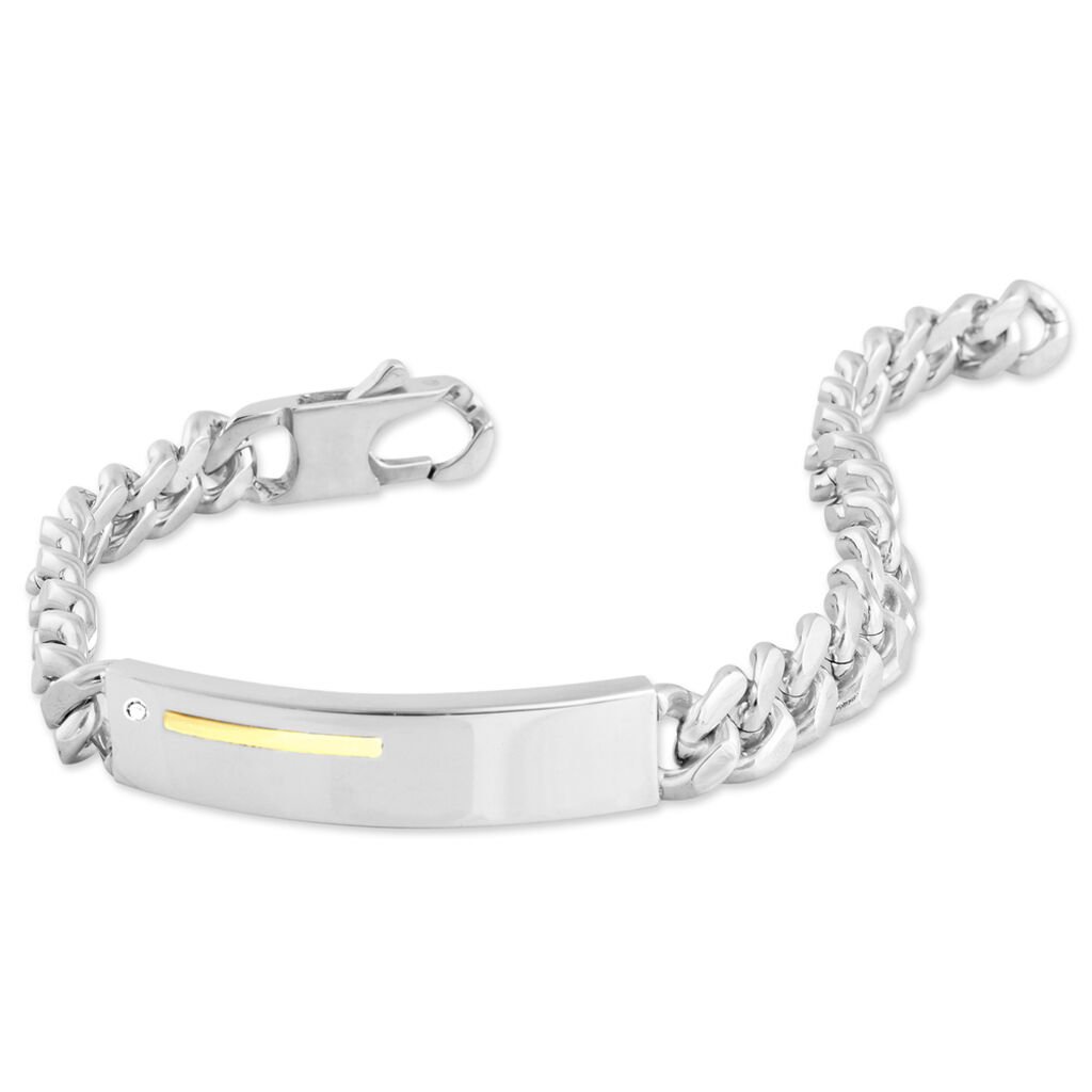Bracelet Identit&eacute; Adoline Acier Blanc Diamant - Gourmettes Homme | Histoire d&rsquo;Or