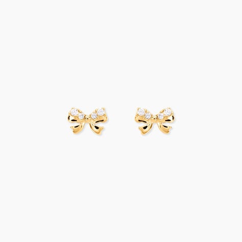 Boucles D'oreilles Puces Or Jaune Brunnera Oxydes De Zirconium - Clous d'oreilles Femme | Histoire d&rsquo;Or