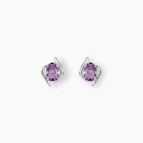 Boucles D'oreilles Puces Vrille Ovale Or Blanc Amethyste - Clous d'oreilles Femme | Histoire d&rsquo;Or