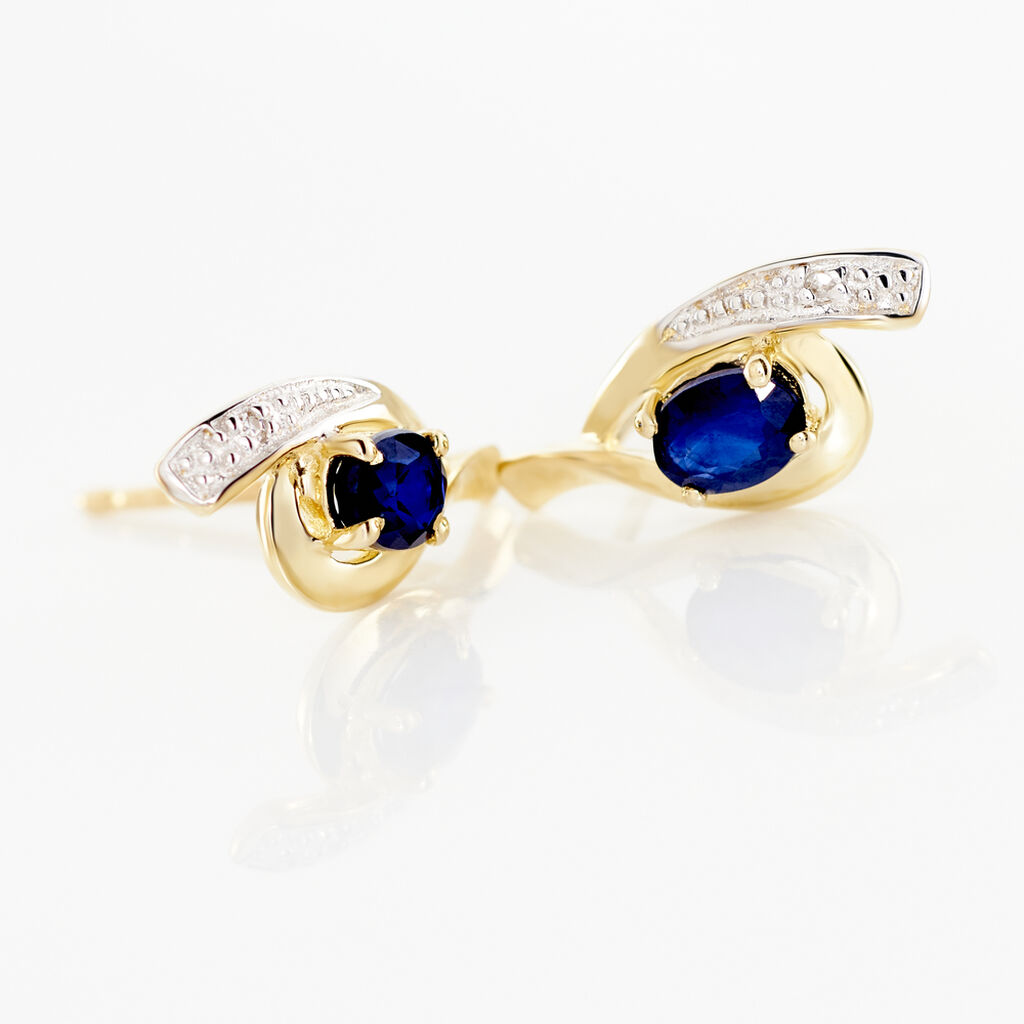 Boucles D'oreilles Puces Sagesse Or Jaune Saphir Et Diamant - Clous d'oreilles Femme | Histoire d’Or