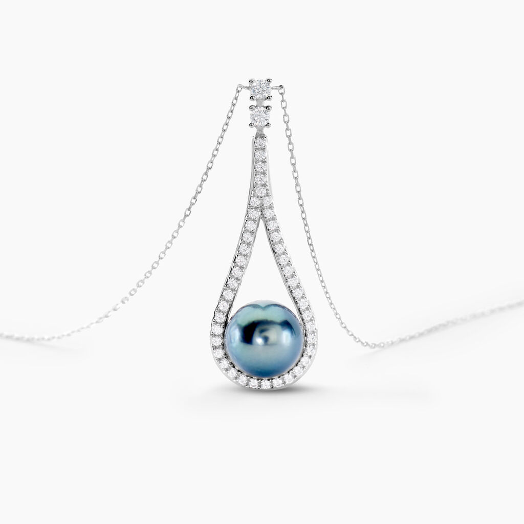 Collier Gillet Or Blanc Perle De Tahiti Oxyde Zirconium - Colliers Femme | Histoire d&rsquo;Or