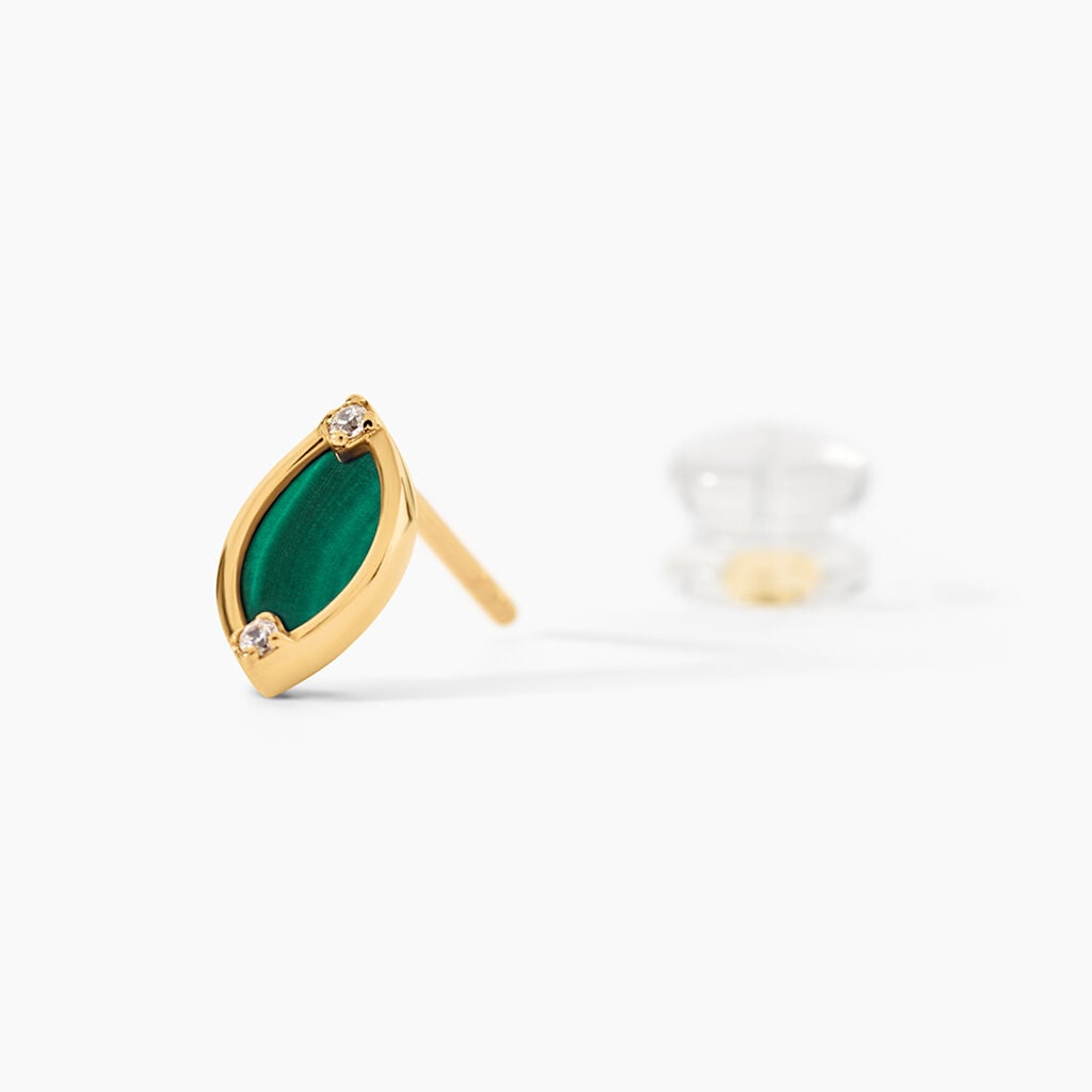 Boucles D'Oreilles Puces Lucky Gems Or Jaune Malachite Oxyde De Zirconium - Clous d'oreilles Femme | Histoire d&rsquo;Or