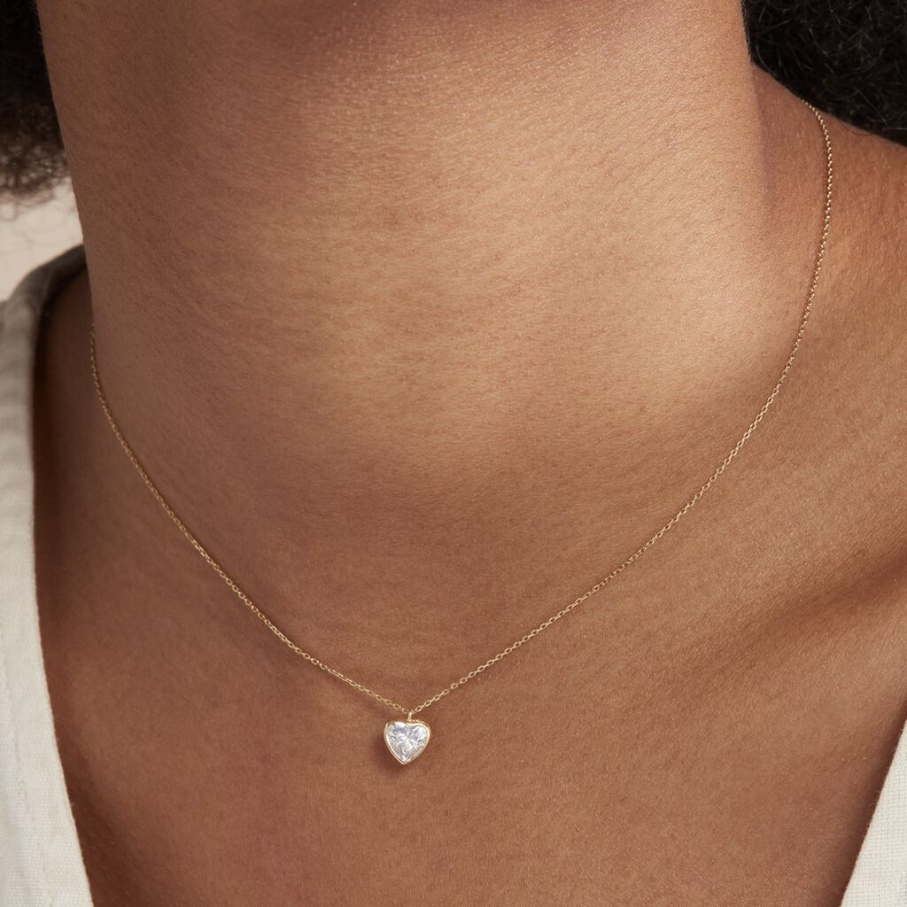 Collier Coeur Serti Clos Or Jaune Oxyde De Zirconium - Colliers Femme | Histoire d’Or