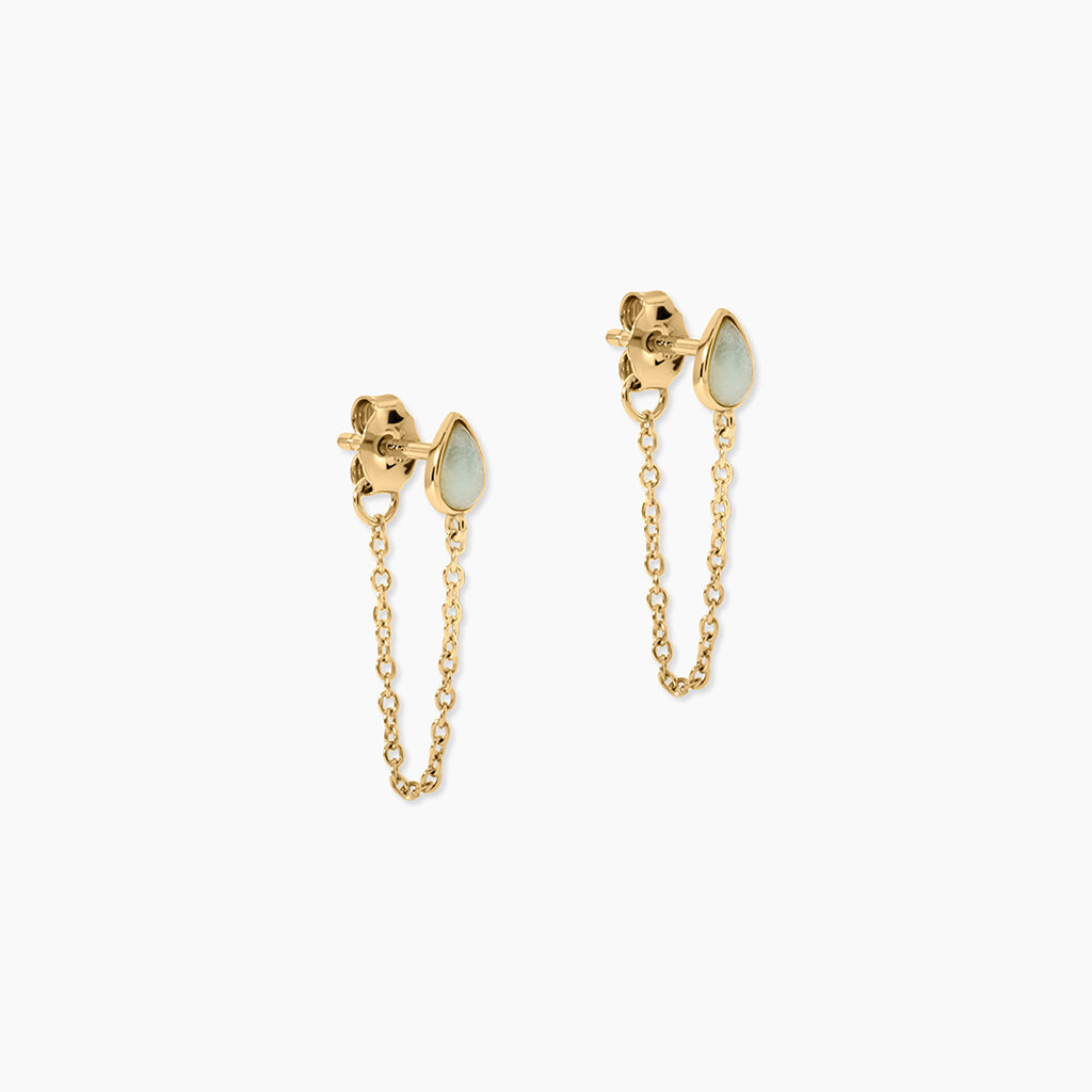 Boucles D'Oreilles Pendantes Ondee Argent Dor&eacute; A L'Or 750/1000 Amazonite - Boucles d'oreilles pendantes Femme | Histoire d&rsquo;Or