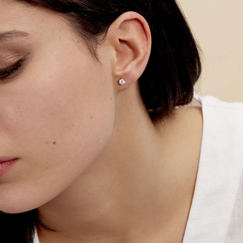 Boucles D'oreilles Puces Petrine Argent Blanc Oxyde De Zirconium - Boucles d'oreilles fantaisie Femme | Histoire d’Or