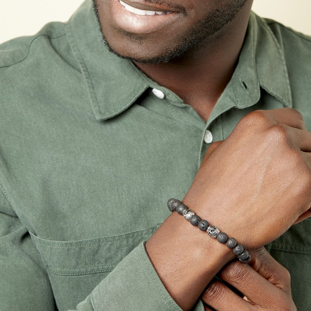 Bracelet Acier Blanc Hantz Pierre De Lave - Bracelets fantaisie Homme | Histoire d’Or