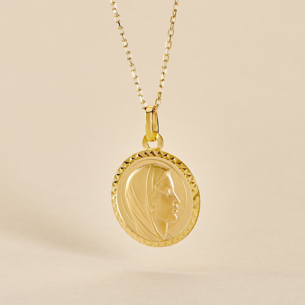 Pendentif Vierge Rond Strie Or Jaune - Pendentifs Bapt&ecirc;me Famille | Histoire d&rsquo;Or