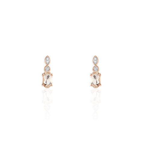 Boucles D'oreilles Puces Antonia Or Rose Morganite Et Diamant - Clous d'oreilles Femme | Histoire d’Or