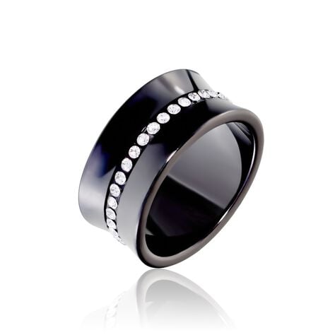 Bague Ceramik Design Argent Blanc C&eacute;ramique Et Strass - Bagues avec pierre Femme | Histoire d&rsquo;Or