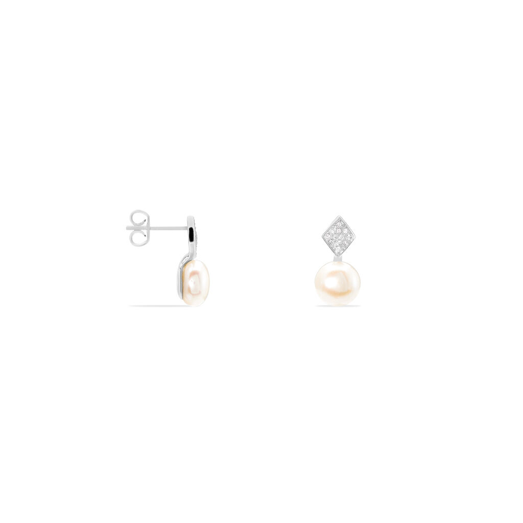 Boucles D'oreilles Pendantes Shirine Argent  Perle De Culture Et Oxyde - Boucles d'oreilles fantaisie Femme | Histoire d’Or