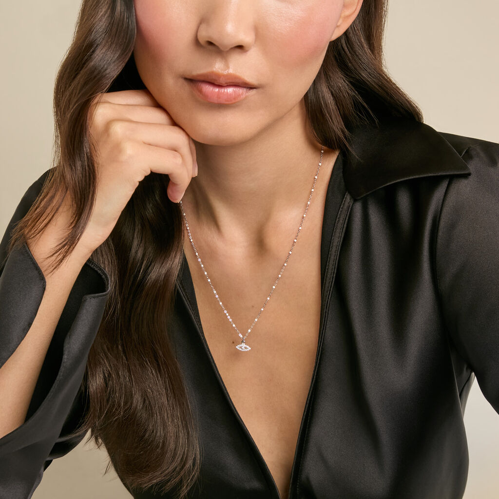 Collier Polka Argent Blanc Email Blanc Oxyde De Zirconium - Colliers fantaisie Femme | Histoire d&rsquo;Or