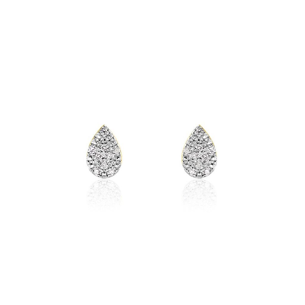 Boucles D'oreilles Puces Pear C Or Jaune Diamant - Clous d'oreilles Femme | Histoire d’Or