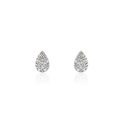 Boucles D'oreilles Puces Pear C Or Jaune Diamant - Clous d'oreilles Femme | Histoire d’Or