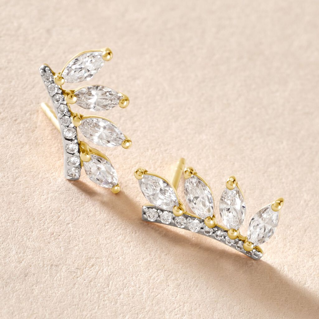 Boucles D'oreilles Puces Sparkle Or Jaune Oxyde De Zirconium - Clous d'oreilles Femme | Histoire d&rsquo;Or